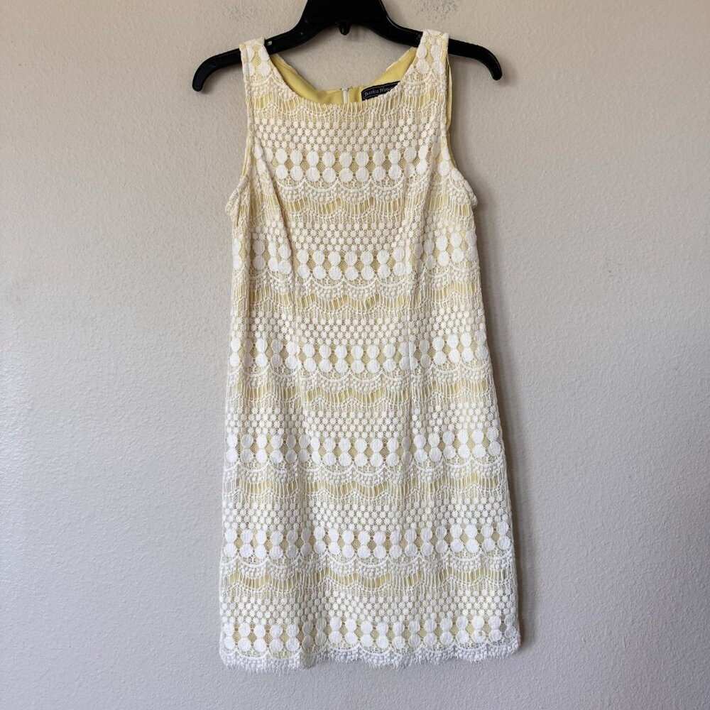 Jessica Howard Womens Yellow Lining White Knit Exterior Dress Petites 10P